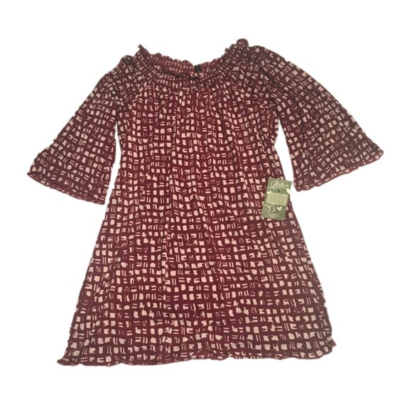 Dare Apparel Dresses & Skirts - NWT Dare Apparel dress Womens Medium maroon cream geometric 3/4 flutter sleeve